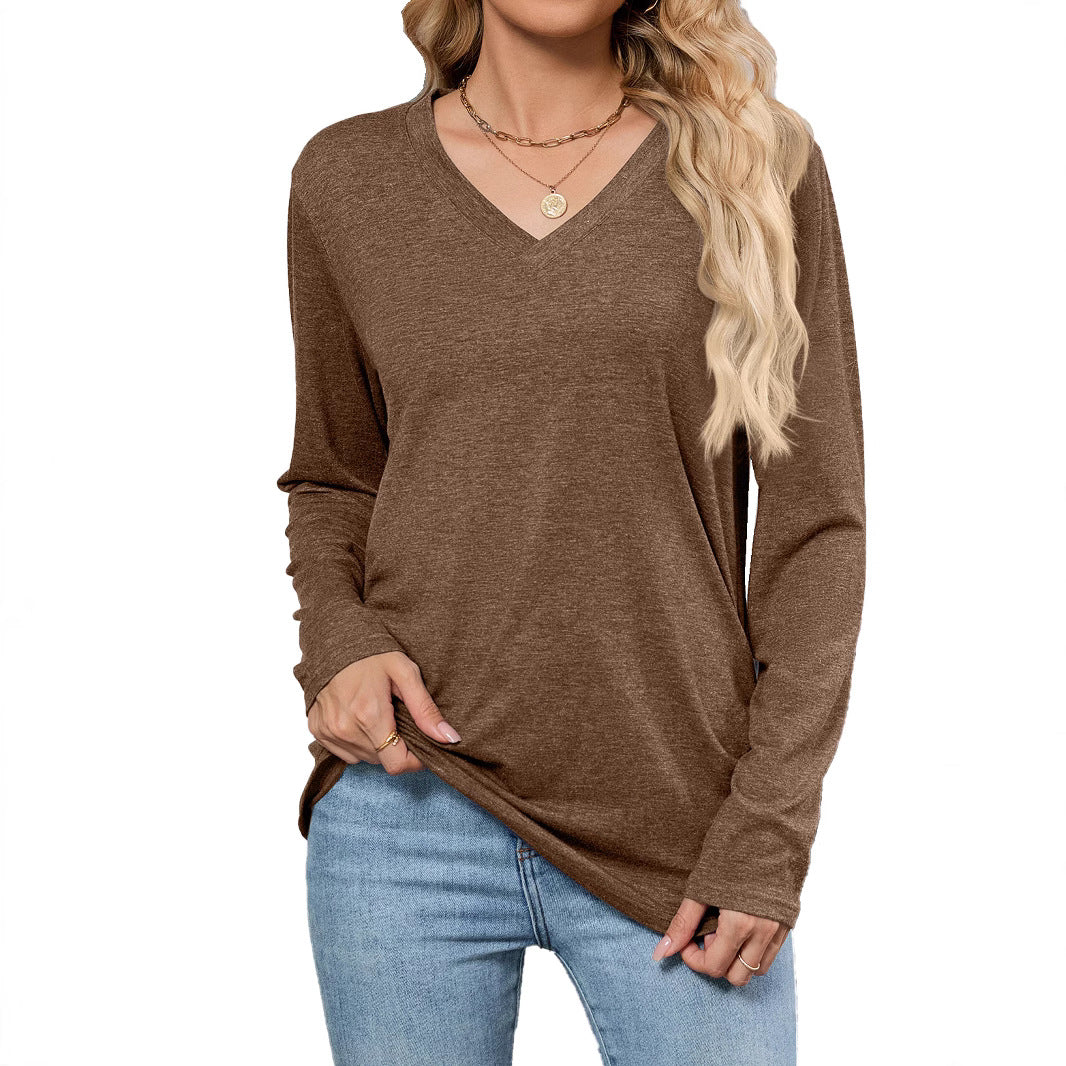 Damen Viskose Langarmshirt mit modischem V-Ausschnitt und lockerer Passform Drune