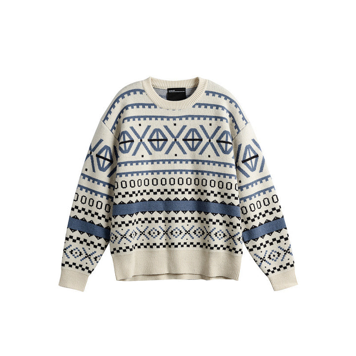 Unisex Gemusterter Grobstrickpullover im Norwegerstil mit Rundhals Drune
