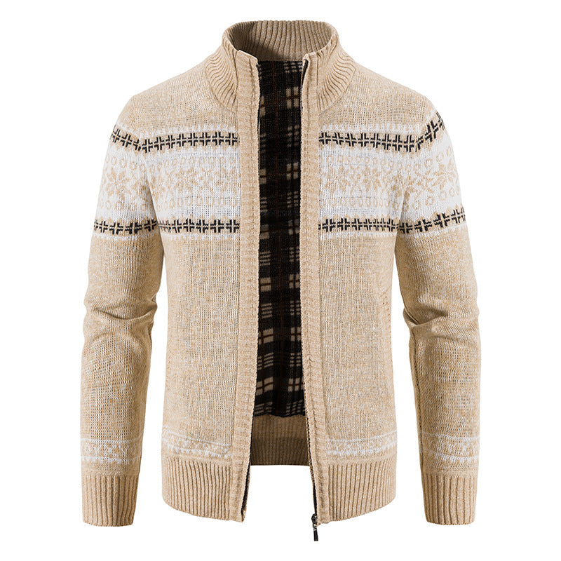 Herren Grobgestrickte Norweger-Strickjacke mit durchgehendem Reißverschluss und karierter Fleece-Innenlage Drune