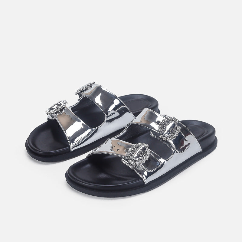 Damen Designer Zehentrenner-Sandalen mit dekorativem Riemendesign und komfortablem Fußbett Drune