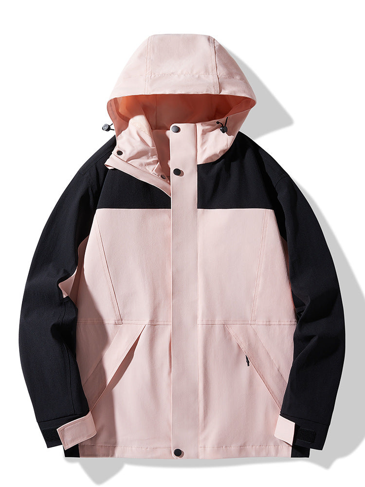 Herren Technische Colorblock Softshell‑Regenjacke mit verstellbarer Kapuze Drune