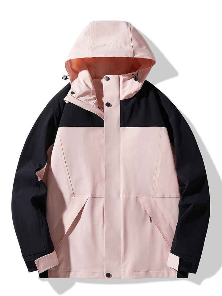 Herren Technische Colorblock Softshell‑Regenjacke mit verstellbarer Kapuze Drune