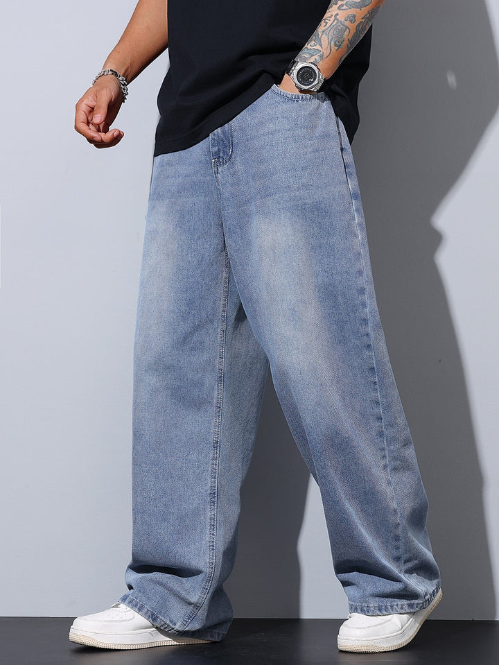 Herren Weite Baggy-Jeans aus leichtem Denim mit tiefer Schrittführung Drune