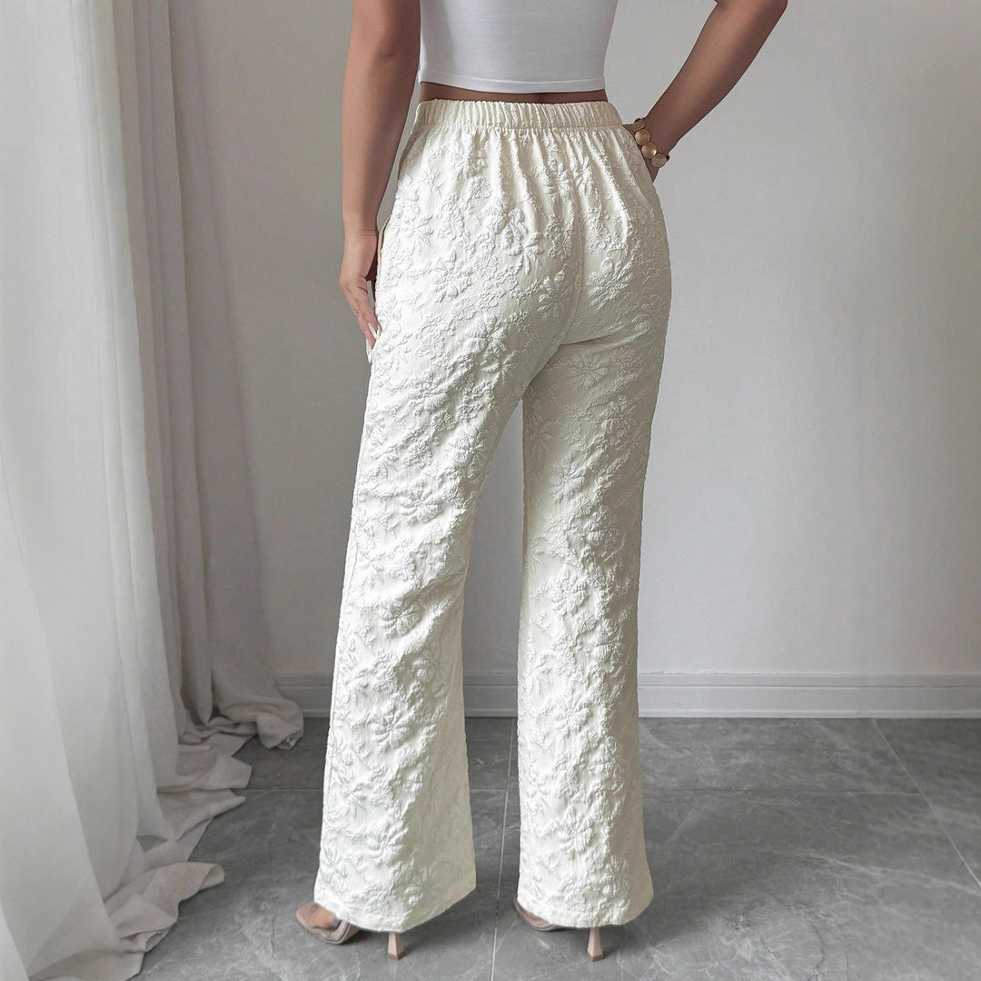 Damen Elegante Stoffhose mit hochgezogenem Schnitt und floralem Muster Drune