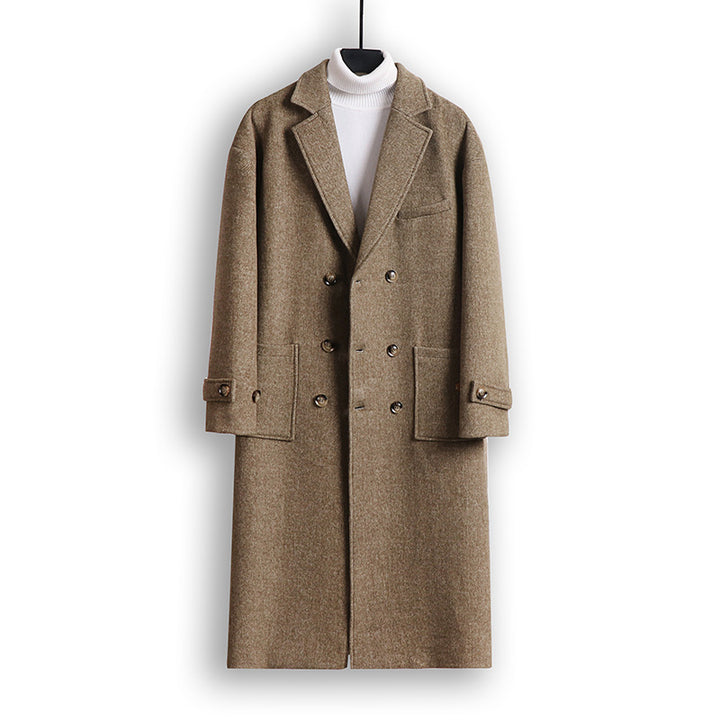 Herren Doppelreihiger Wollmix-Longcoat mit fallendem Revers und Pattentaschen Drune