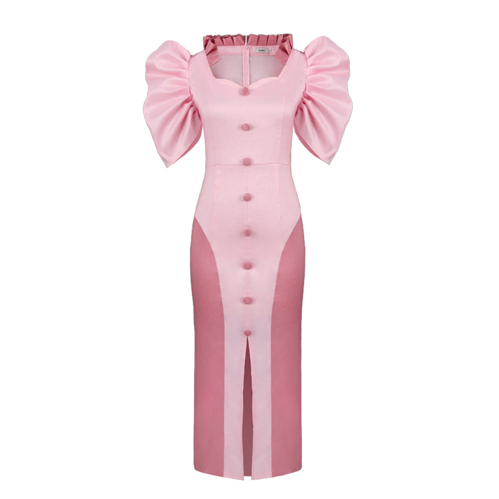 Damen Cocktailkleid mit voluminösen Puffärmeln und elegantem Schlitz Drune