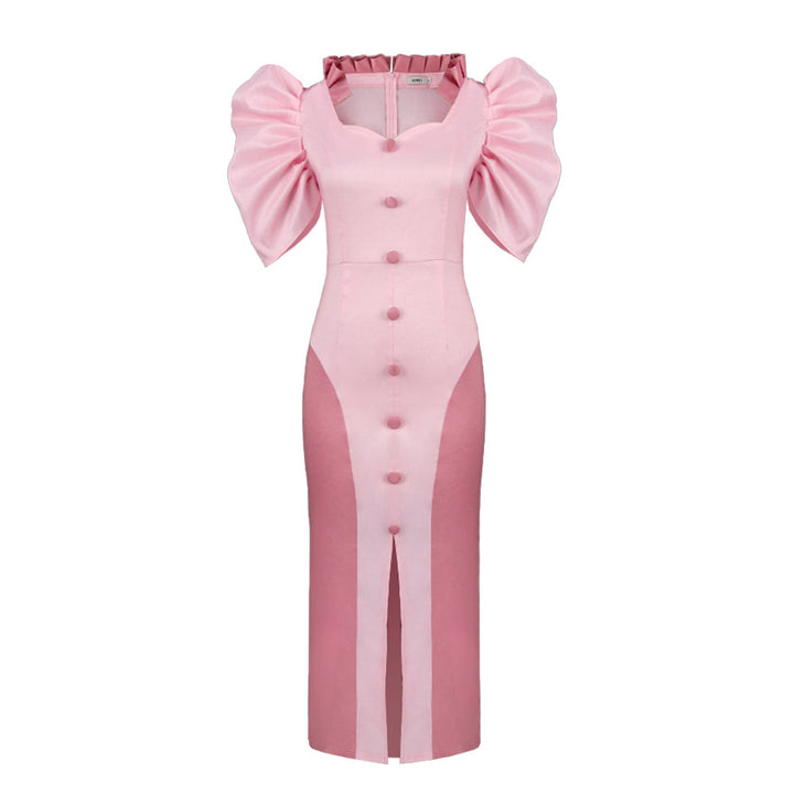Damen Cocktailkleid mit voluminösen Puffärmeln und elegantem Schlitz Drune