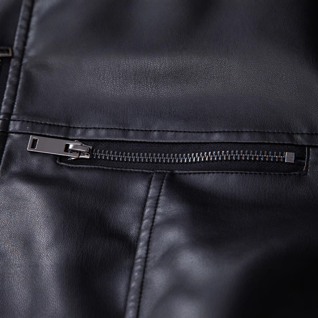Herren Modische Lederjacke mit Schulterpolster Drune