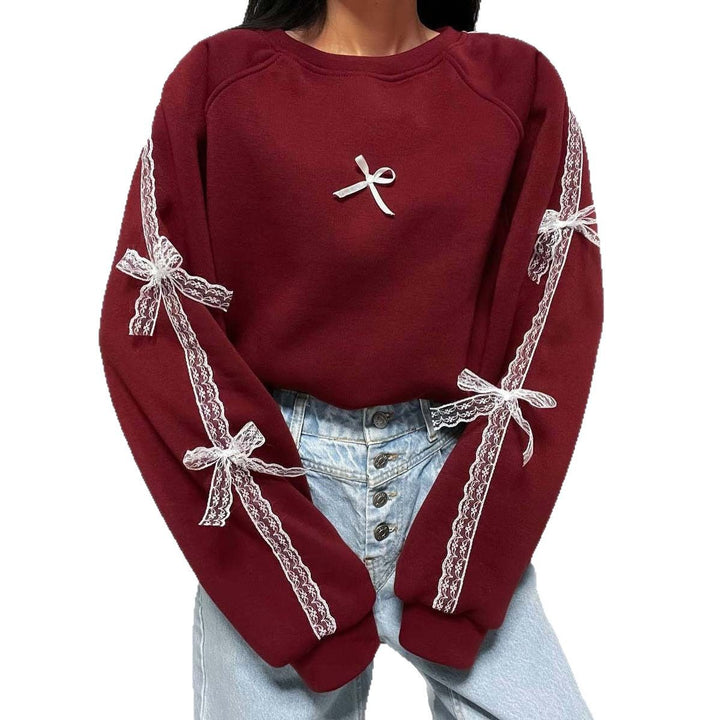Damen elegantes Sweatshirt mit einzigartigen Bindegürteln Drune