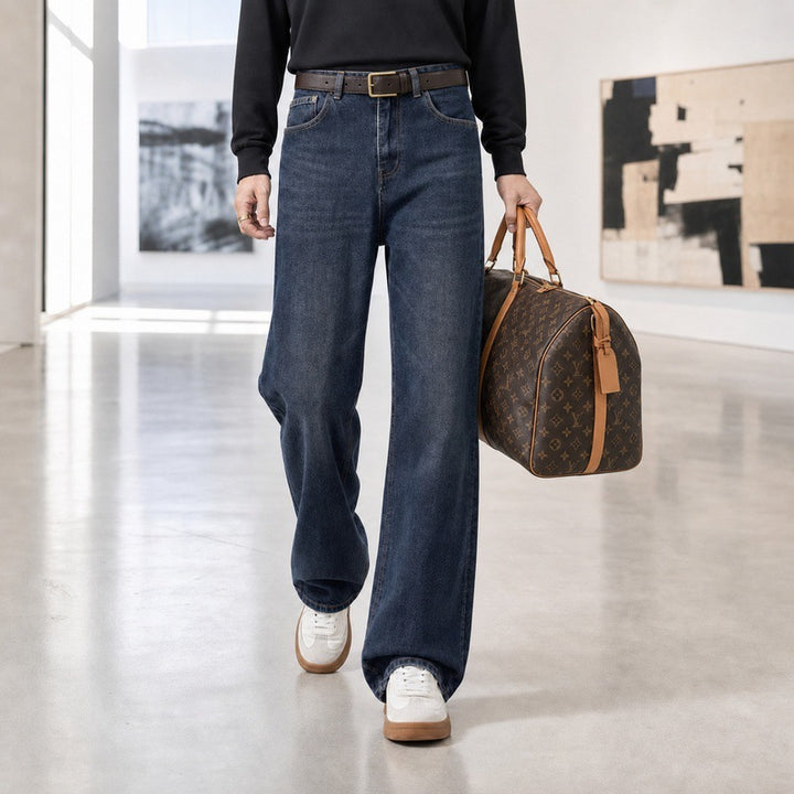 Herren weit geschnittene Five-Pocket-Jeans mit hohem Bund und Vintage-Waschung Drune