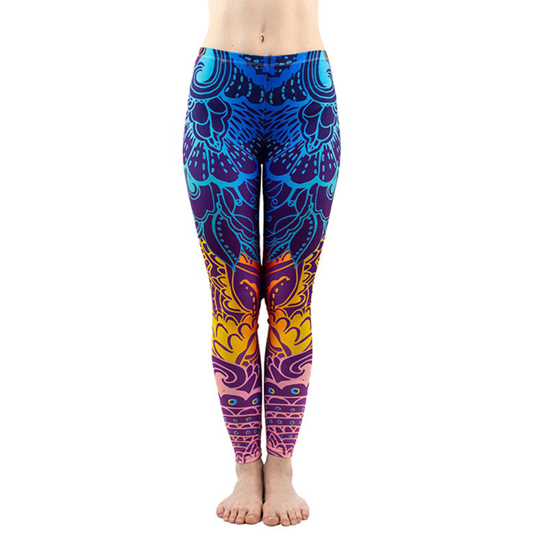 Damen Leggings mit Einhorn-Print, Verlaufsmuster und hohem Komfortbund Drune