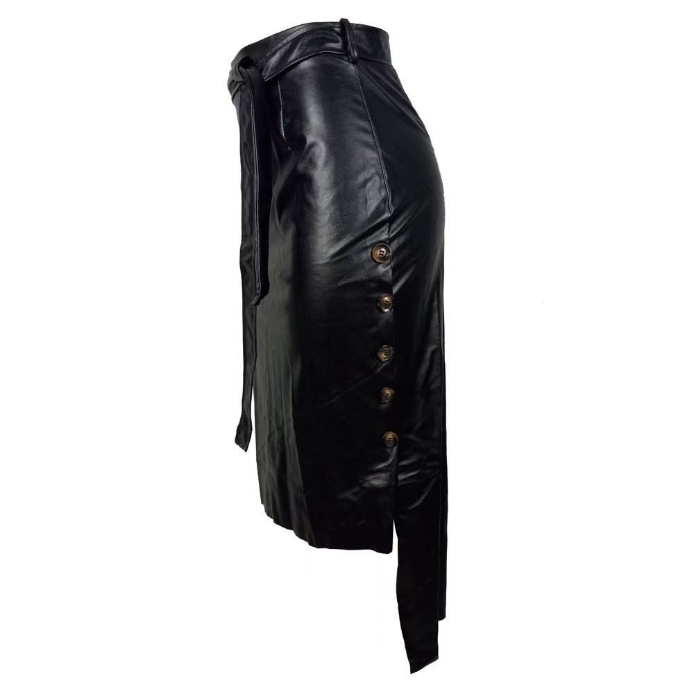 Damen Eleganter Bleistiftrock aus Kunstleder Drune
