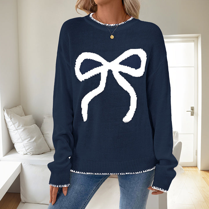 Damen Weihnachtlicher Strickpullover mit Schleifenmotiv Drune