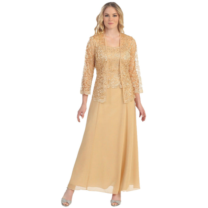 Damen Elegantes Abend-Maxi-Kleid mit Spitzenbolero und tailliertem Unterkleid Drune