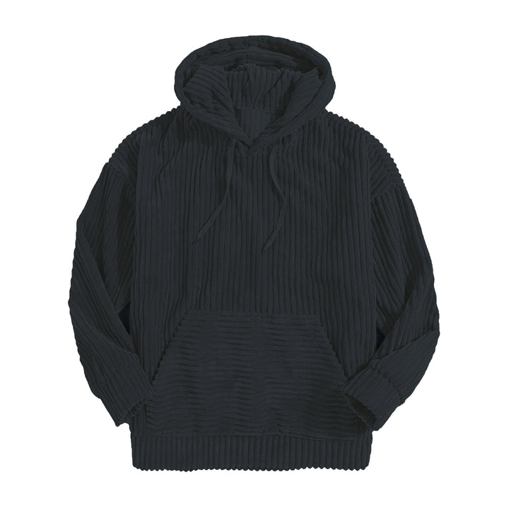 Unisex nan gerippter Samt-Hoodie mit Kapuze und Kängurutasche Drune
