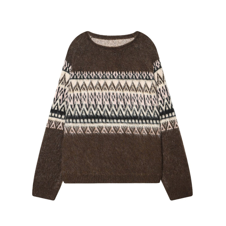 Damen nan Norwegerpullover aus Mohairmix mit Rundhalsausschnitt, lockerem Schnitt und Jacquardmuster Drune