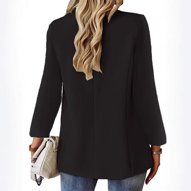 Damen Longline-Blazer im Oversize-Stil mit markantem Revers, Metallknopf und Pattentaschen Drune