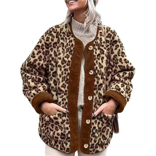 Damen warme Leopardenmuster Jacke Drune