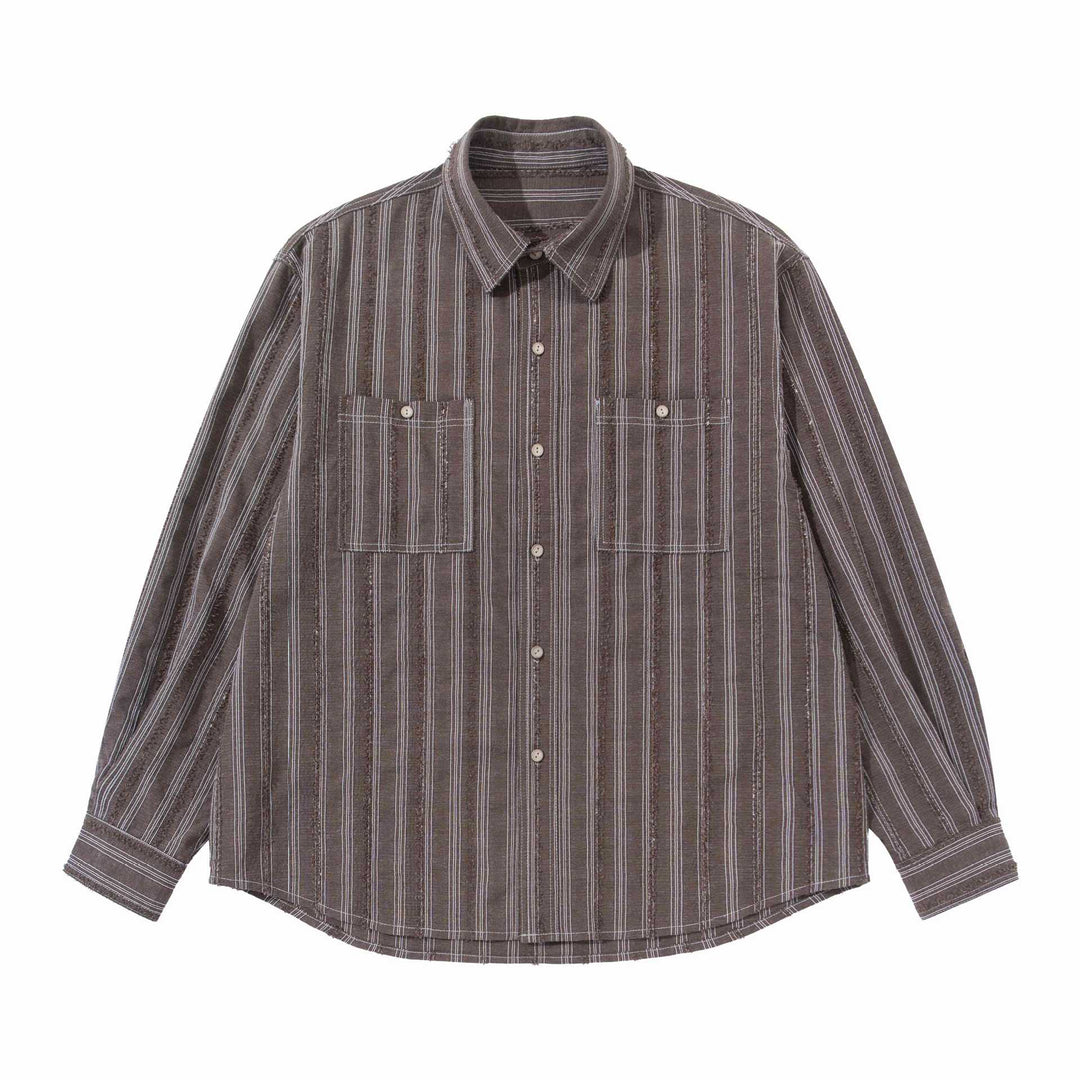 Herren lockeres gestreiftes Overshirt im Hemdjacken‑Stil mit Brusttaschen und abgerundetem Saum Drune