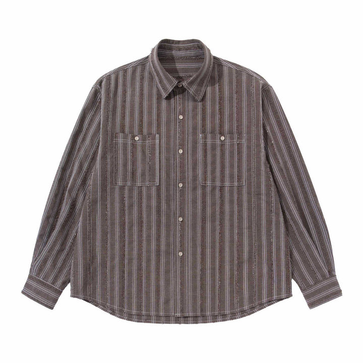 Herren lockeres gestreiftes Overshirt im Hemdjacken‑Stil mit Brusttaschen und abgerundetem Saum Drune