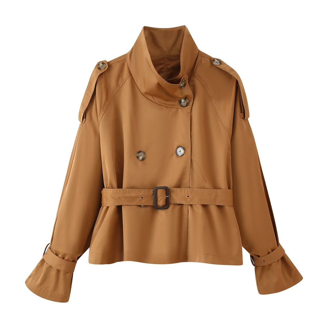 Damen modische Trenchcoatjacke mit breitem Revers und Gürteldetail Drune