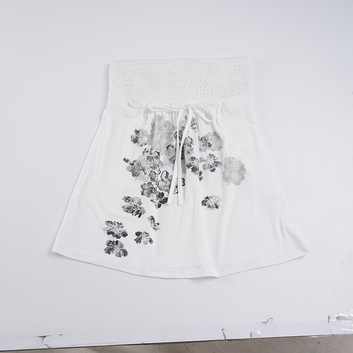 Damen Baumwollrock mit floralen Mustern und elastischem Bund Drune