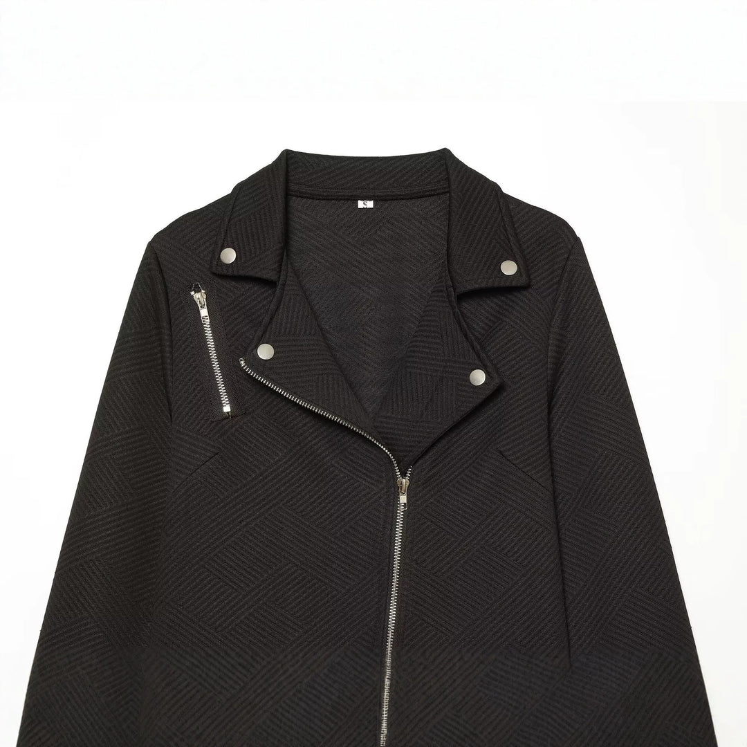 Damen Kurzjacke im Bikerstil mit asymmetrischem Reißverschluss und strukturierter Webstruktur Drune