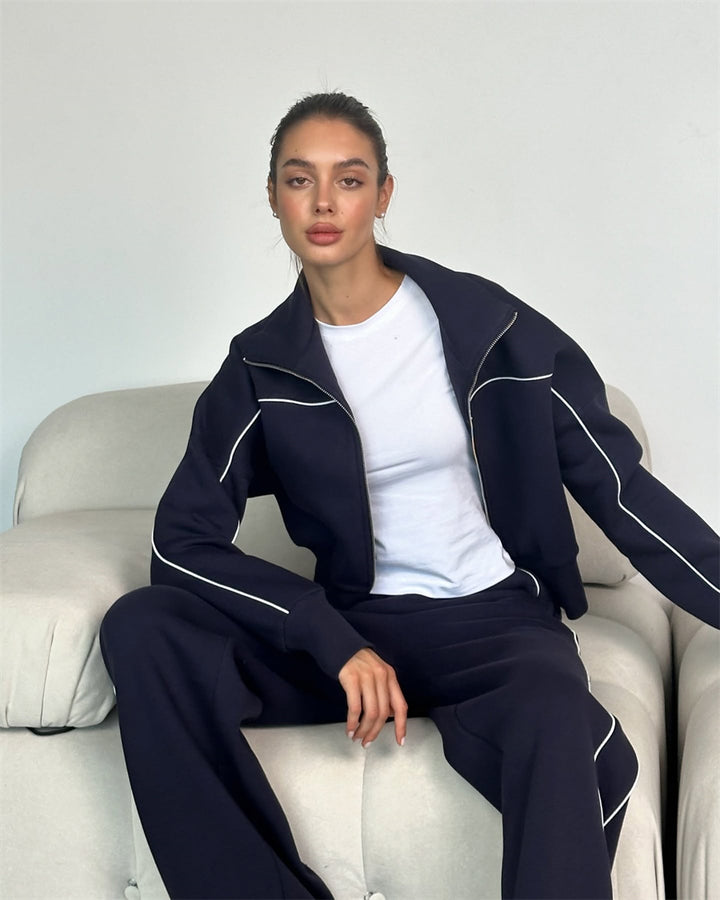 Damen sportliches Freizeitanzug-Set mit stylischem Schnitt und Kontrastnähten Drune