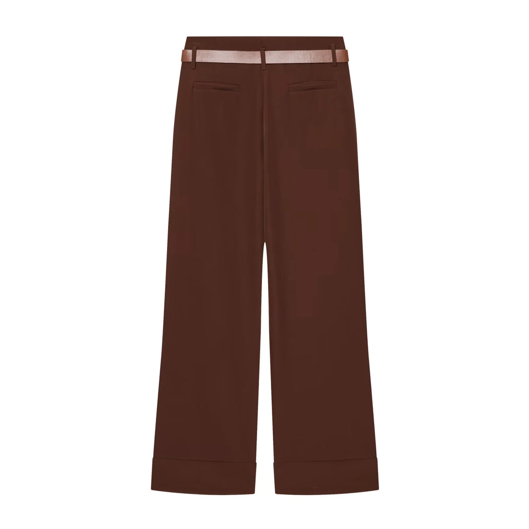 Damen nan Culotte-Hose mit hohem Bund, weitem Bein, breitem Aufschlag und Gürtelpassanten Drune