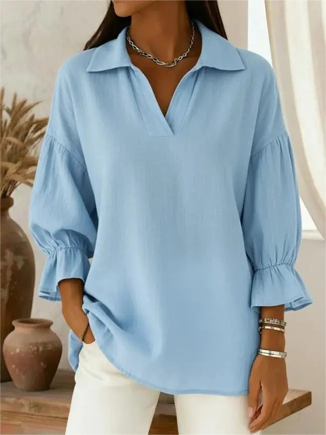 Damen Lässige und elegante Bluse mit weiten Ärmeln Drune