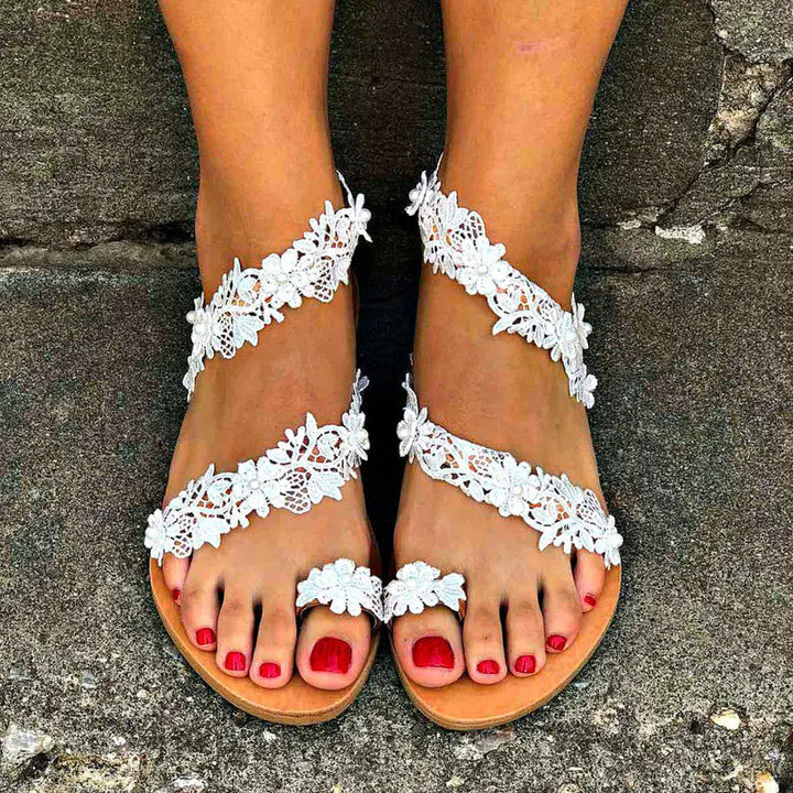 Damen Glamouröse und elegante Zehentrenner-Sandalen mit Perlenschmuck Drune