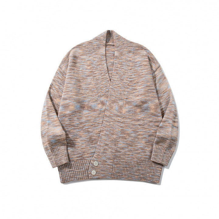 Unisex Boxy-Strickcardigan mit asymmetrischer Knopfleiste und breit geripptem Saum Drune