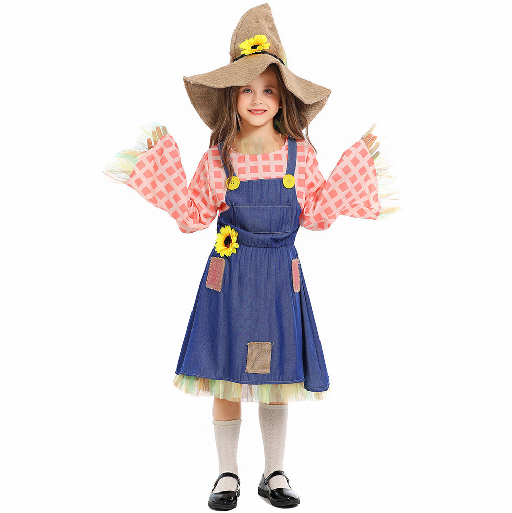 Mädchen Schürzenkleid mit Sonnenblumen-Akzenten und Hut Drune