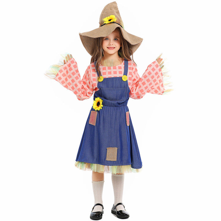 Mädchen Schürzenkleid mit Sonnenblumen-Akzenten und Hut Drune