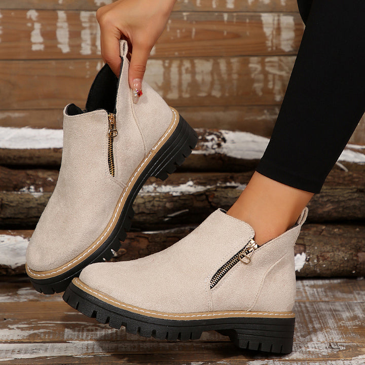 Damen nan Wildlederstiefelette mit robuster Profilsohle und seitlichem Reißverschluss Drune