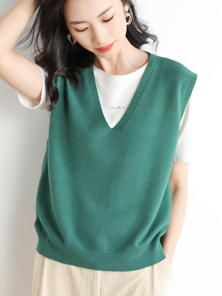 Damen Oversize V-Ausschnitt Feinstrickweste mit Rippenbund Drune