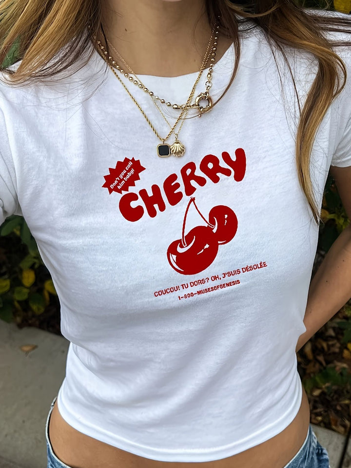 Damen T-Shirt mit künstlerischem Statement-Print und figurbetontem Schnitt Drune