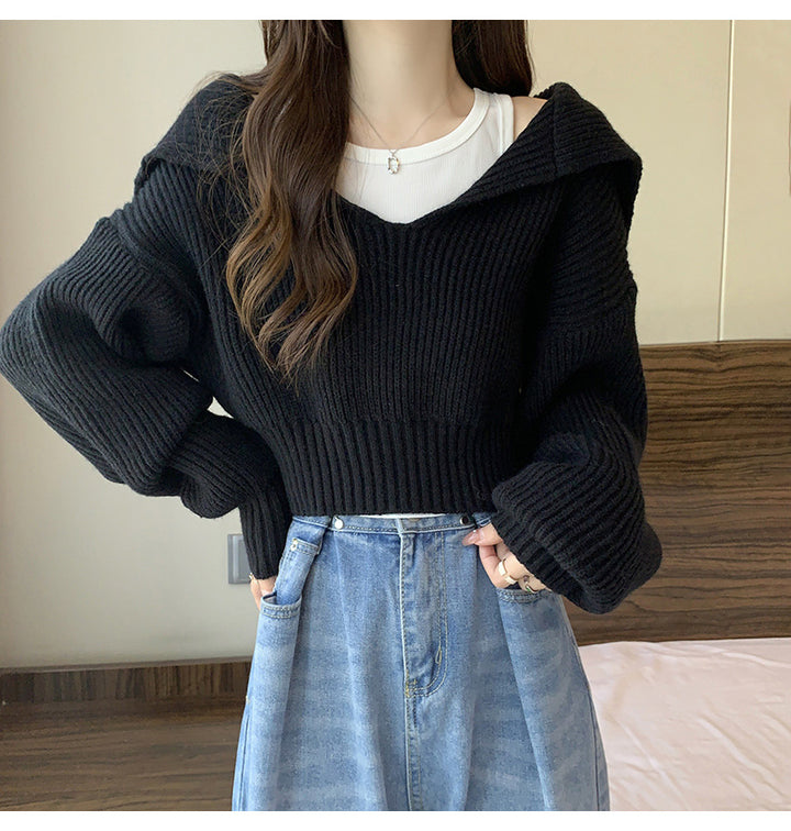 Damen kuscheliger V-Pullover mit Kapuze und Oversized-Schnitt Drune