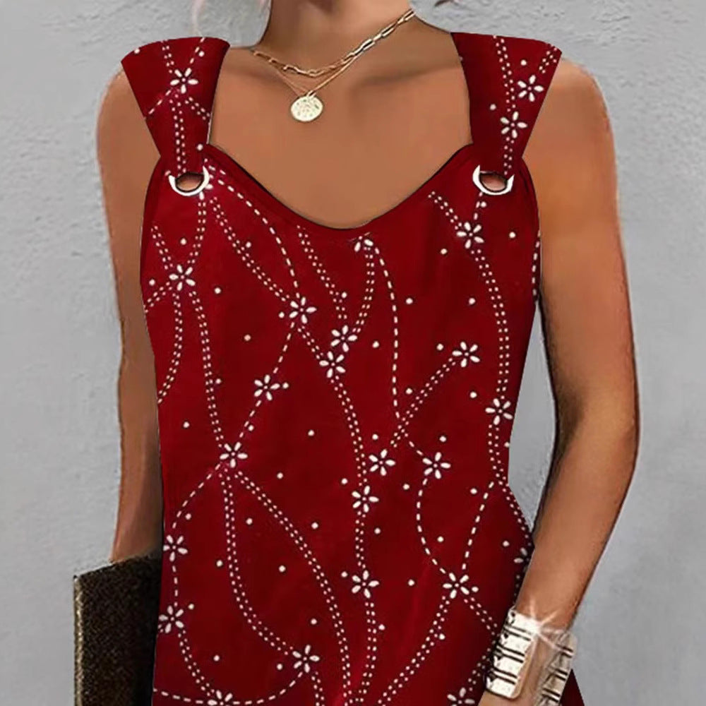 Damen nan ärmelloses Träger-Minikleid mit Zierösen, floralem Punktmuster und asymmetrischem Saum Drune