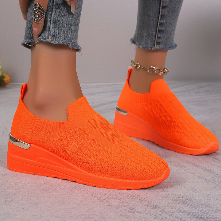 Damen  Sock-Sneaker mit elastischem Strickoberteil Leopardmuster und keilprofilsohle Drune