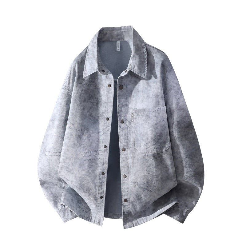 Herren Oversize-Hemdjacke mit Vintage-Waschung und Druckknopffront Drune