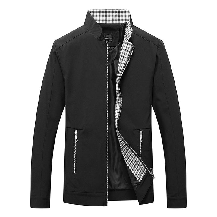 Herren Leichte Freizeitjacke mit Stehkragen, Reißverschlusstaschen und kariertem Innenfutter Drune