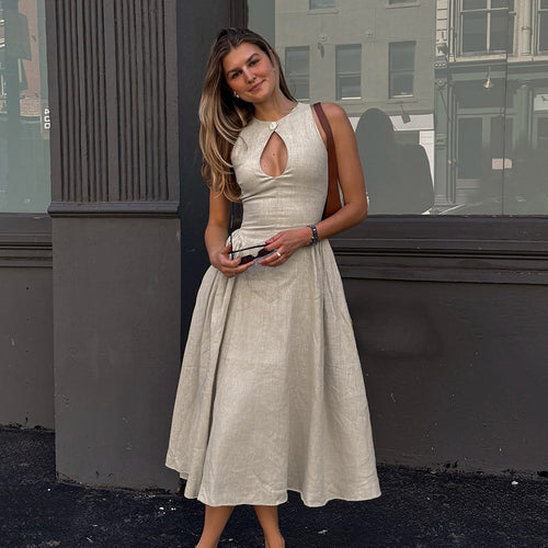 Damen Midi-Kleid mit schickem Schlüsselaugen-Ausschnitt und elegantem Rock Drune