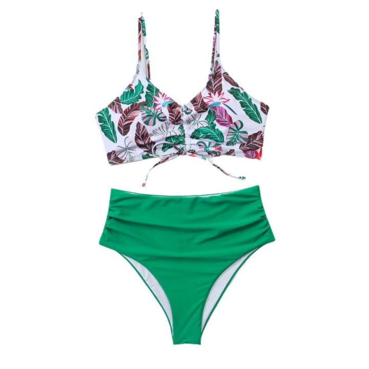 Damen Hochtailliertes Bikini-Set mit floralem Oberteil Drune