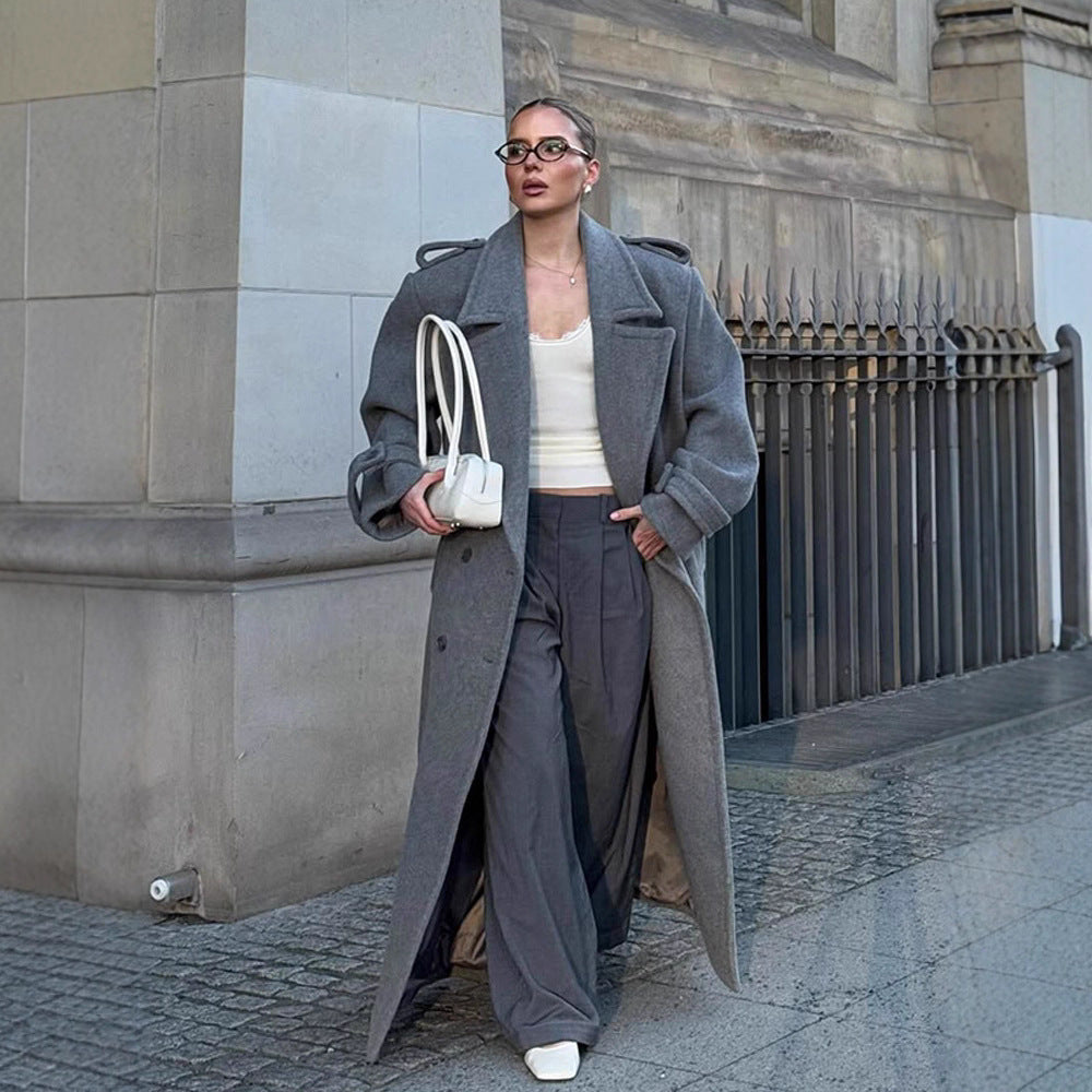Damen Oversized Wollmantel mit dekorativen Knopfdetails Drune