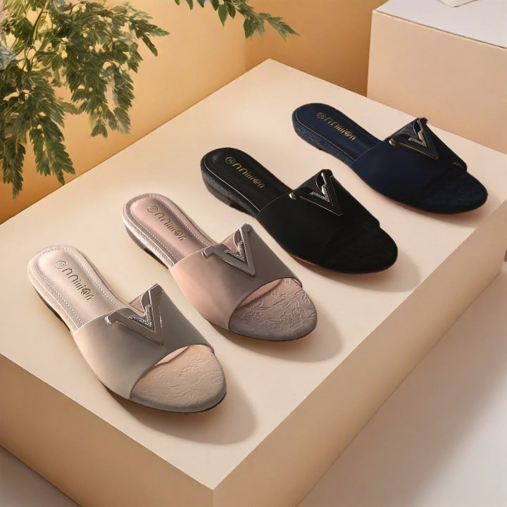 Damen elegante und bequeme Slides mit Schmuck-Detail Drune