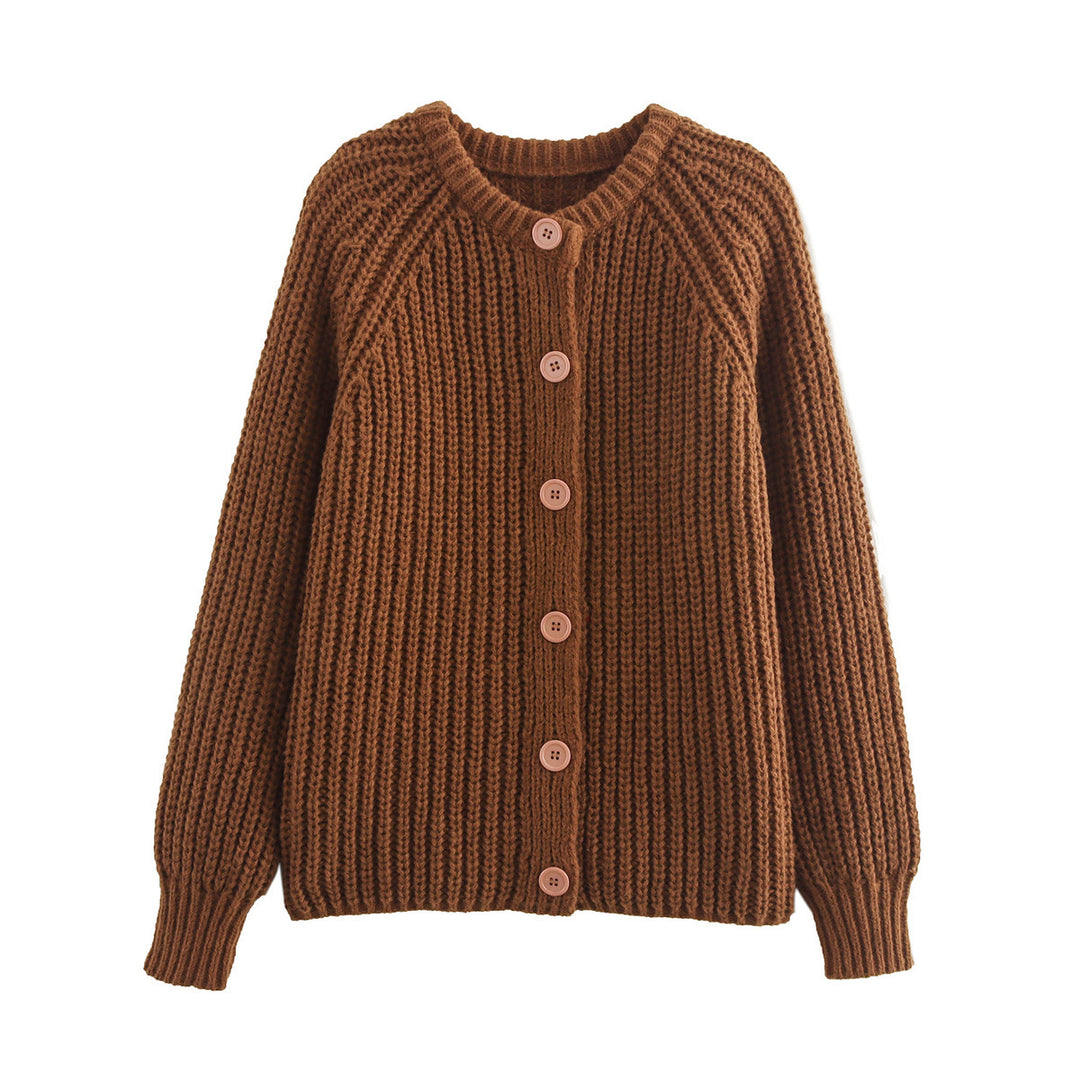 Damen nan grob gestrickte Raglan-Cardigan mit Ballonärmeln und durchgehender Knopfleiste Drune
