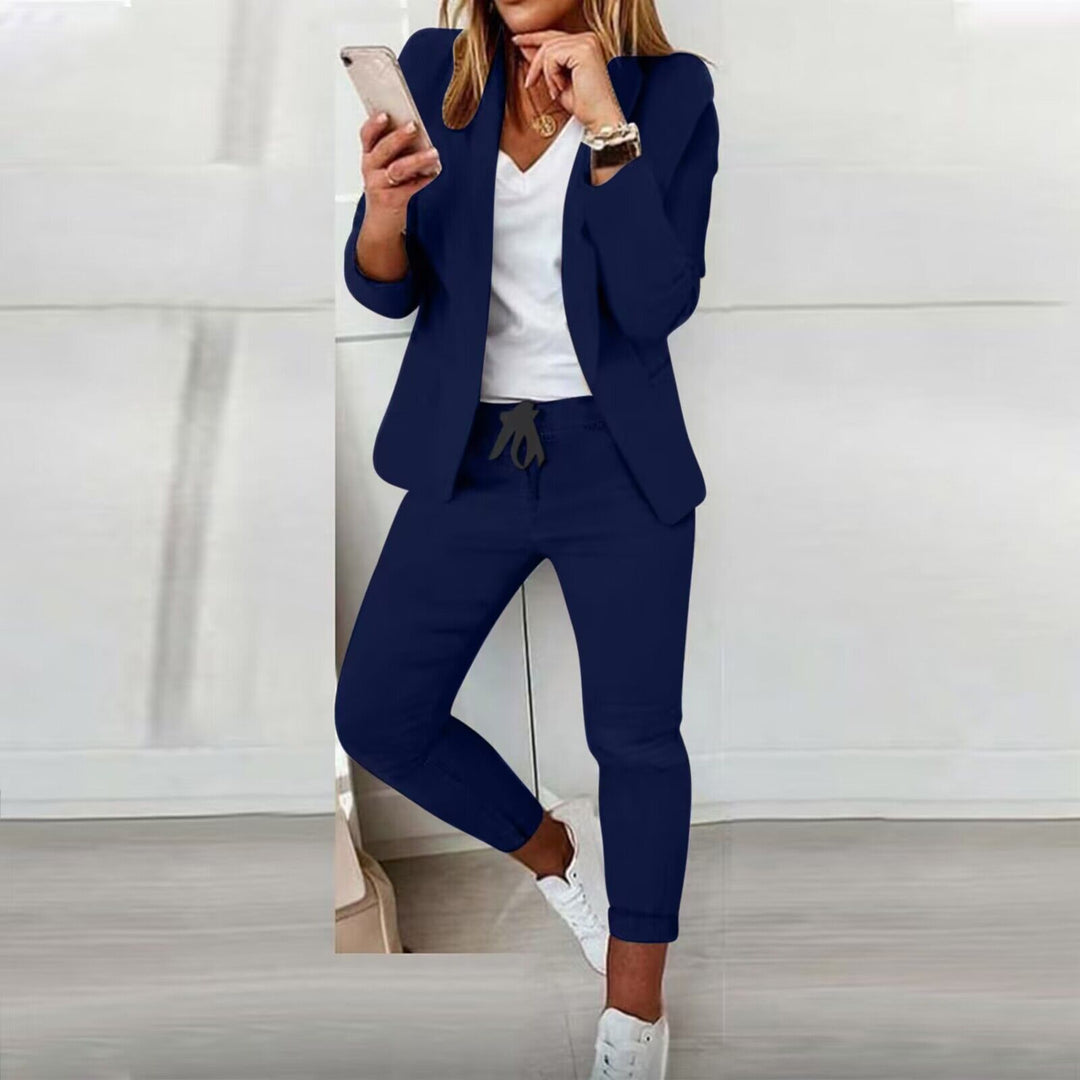 Damen nan lässiges Hosenanzug-Set mit Joggerhose, Kordelzug und tailliertem Blazer Drune