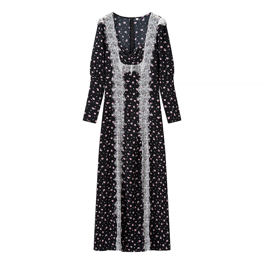 Damen Maxikleid mit Spitzenbesatz und floralem Alloverprint Drune