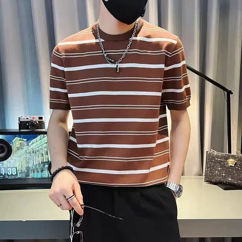 Herren Kurzarm-T-Shirt mit modernem Streifenmuster Drune